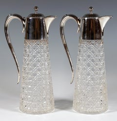 Pair Of Art Nouveau Carafes With Silver Mount by Barker Brothers Birmingham 1901