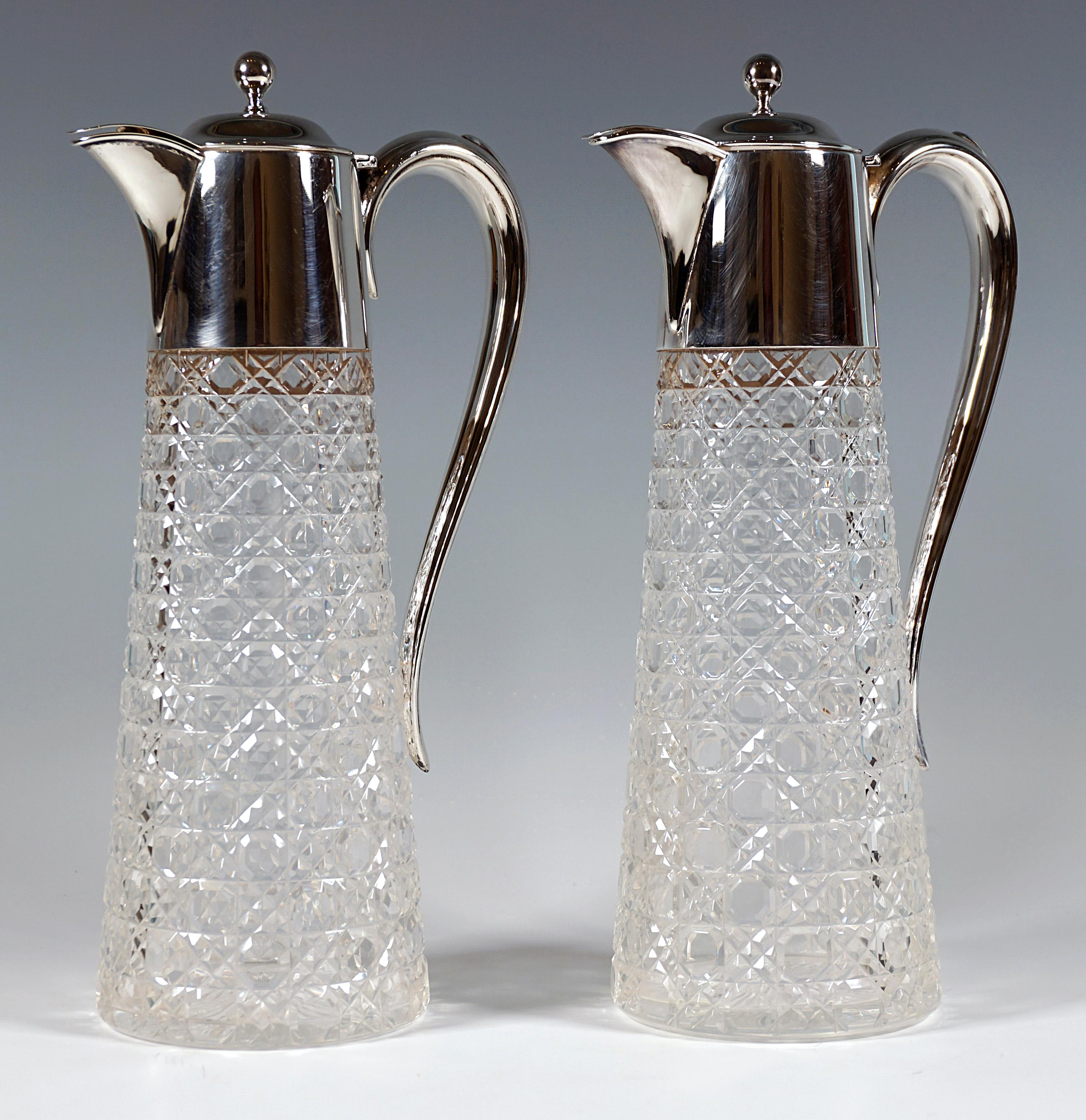 English Pair Of Art Nouveau Carafes With Silver Mount by Barker Brothers Birmingham 1901 For Sale