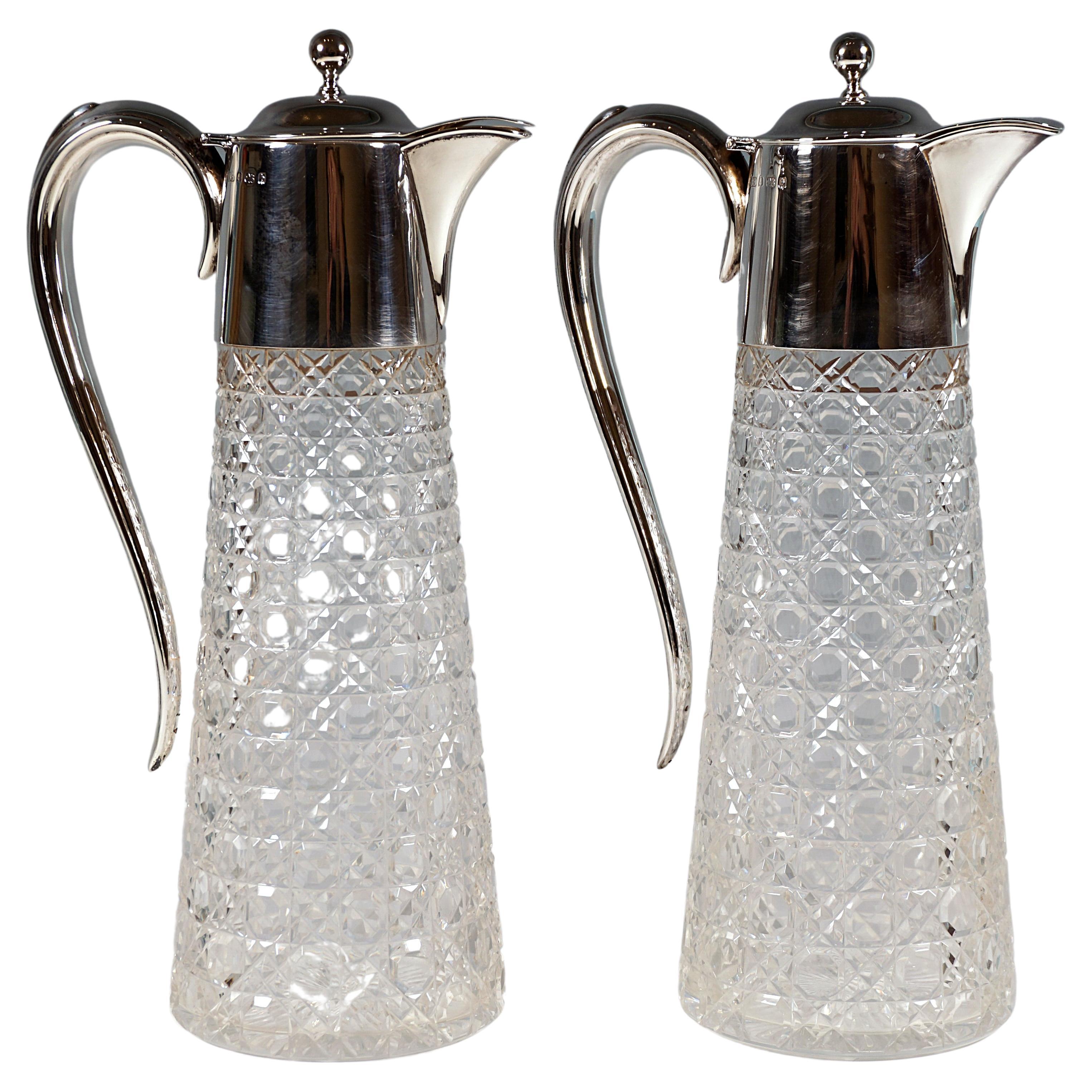 Pair Of Art Nouveau Carafes With Silver Mount by Barker Brothers Birmingham 1901 For Sale