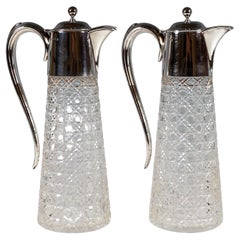 Used Pair Of Art Nouveau Carafes With Silver Mount by Barker Brothers Birmingham 1901