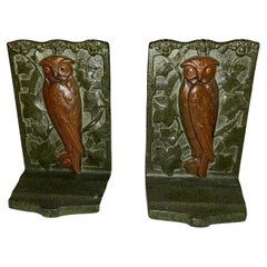 Pair of Art Nouveau Cast Iron Bookends w/Owls, by the Judd Co. ca 1900