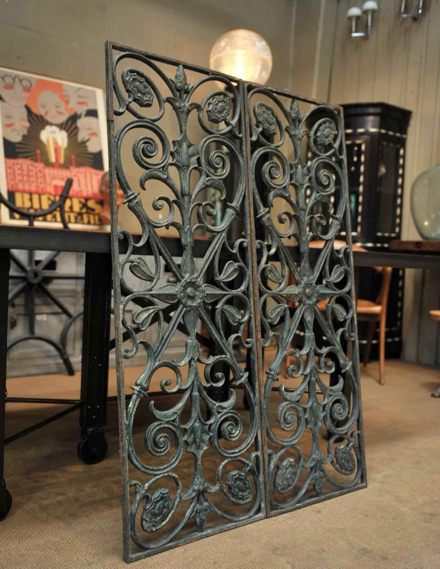 Early 20th Century Pair of Art Nouveau Cast Iron French Door Gate, circa 1900