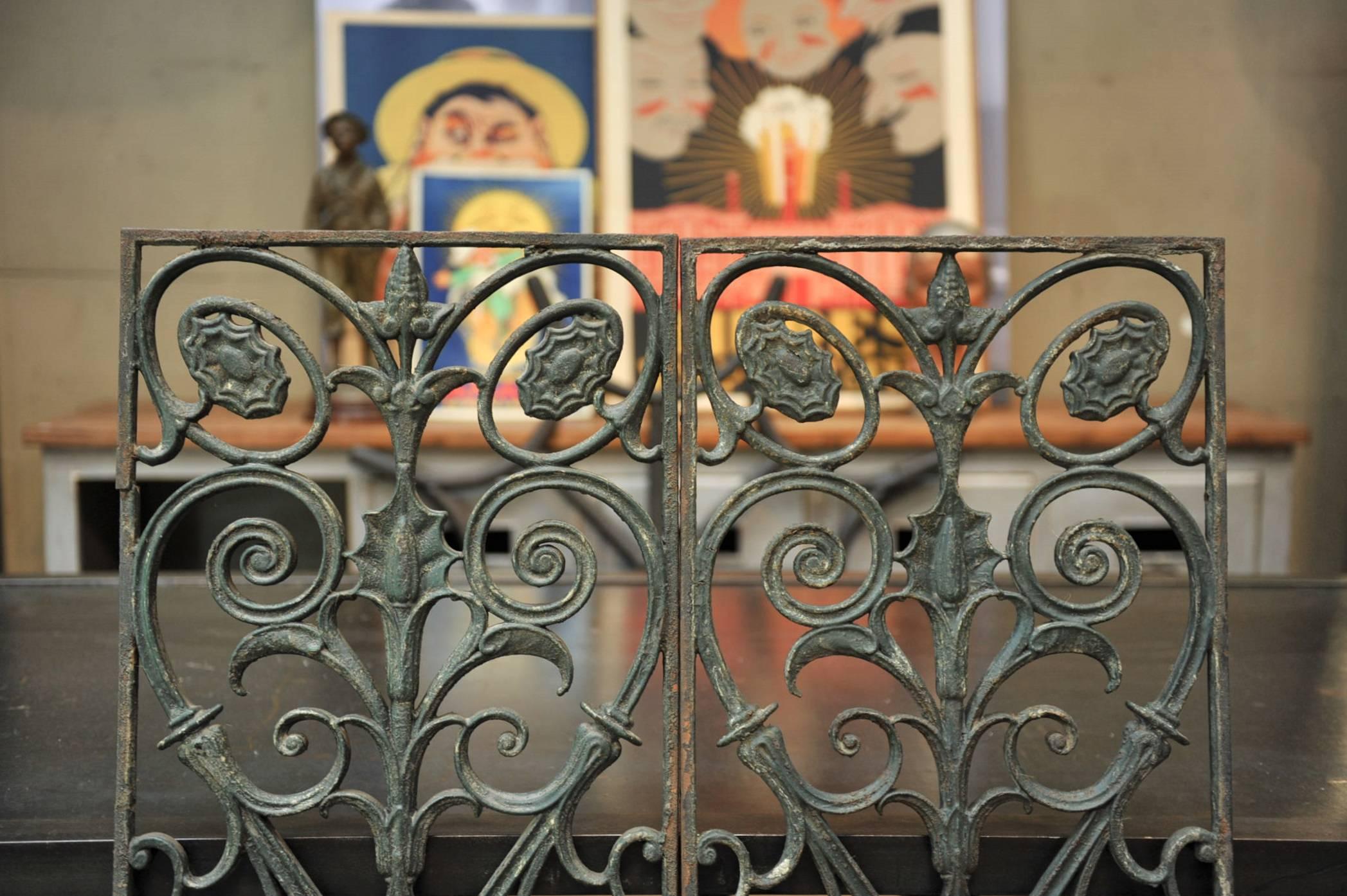 Pair of Art Nouveau Cast Iron French Door Gate, circa 1900 2