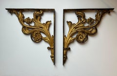 Pair of Art Nouveau Cast Iron, Gilded Shelf Brackets
