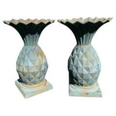 Pair of Art Nouveau Cast Iron Pineapple Planters Uns Vessels jardinières