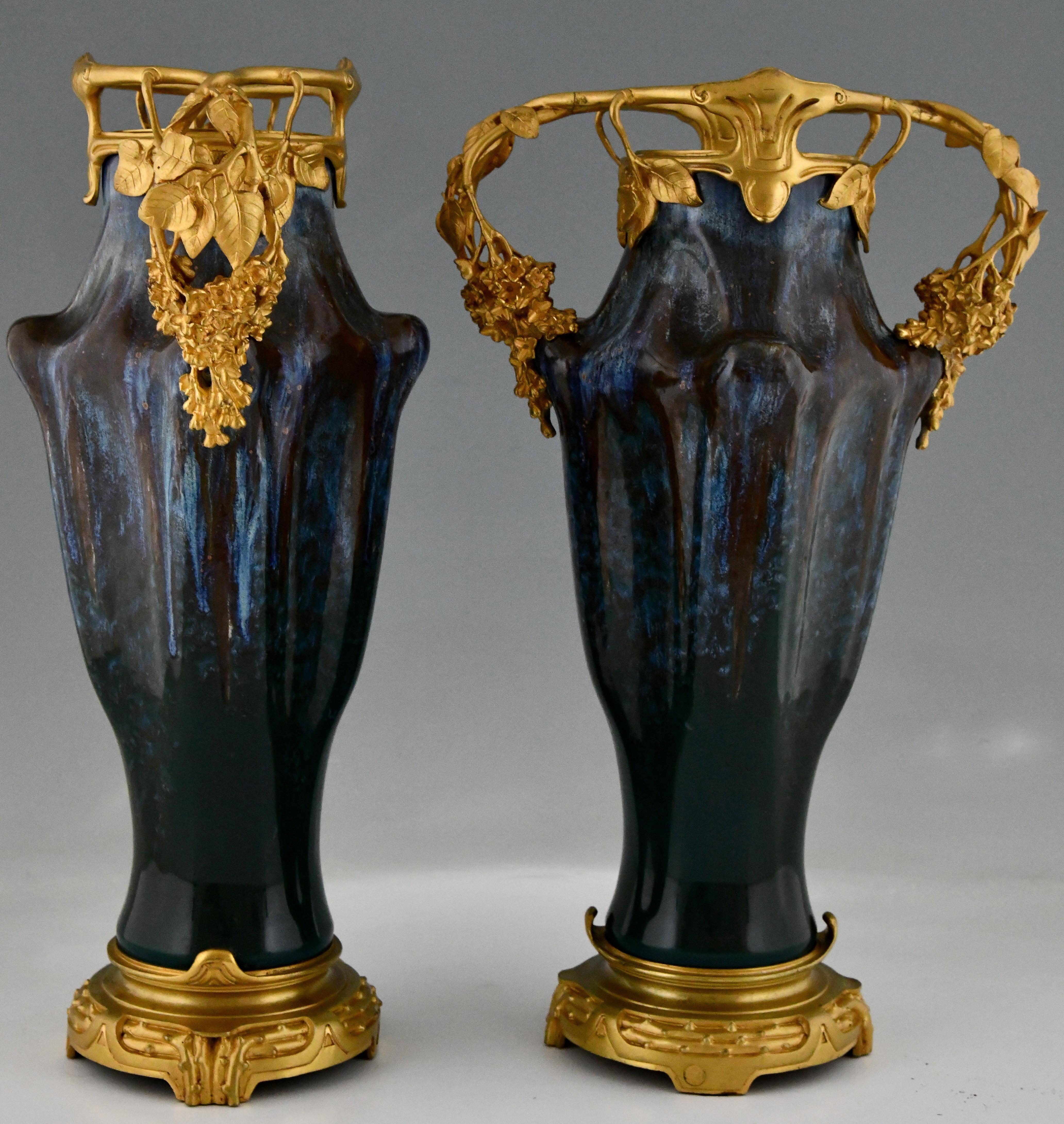 Pair of Art Nouveau ceramic & bronze vases Paul Louchet, Lamarre and Pillivuyt 6