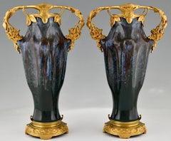 Pair of Art Nouveau ceramic & bronze vases Paul Louchet, Lamarre and Pillivuyt