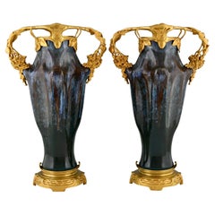Antique Pair of Art Nouveau ceramic & bronze vases Paul Louchet, Lamarre and Pillivuyt