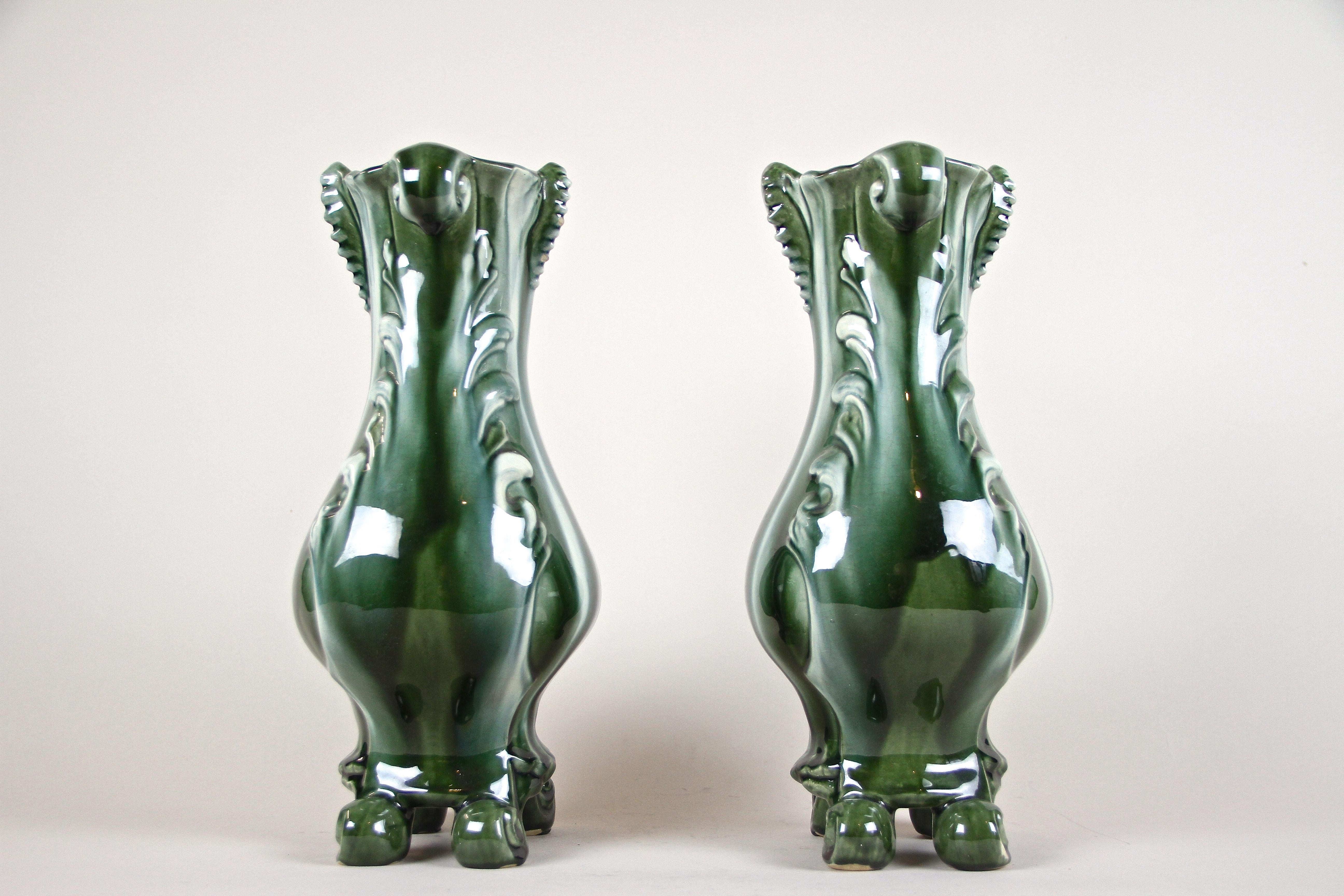 French Pair of Art Nouveau Ceramic Vases Glazed, France circa 1900