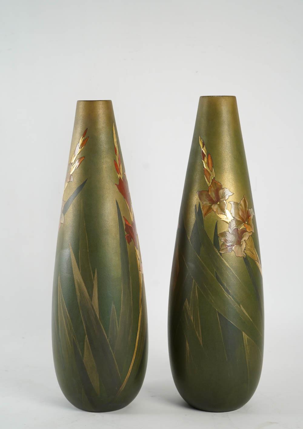 Pair of Art Nouveau Ceramics Vases, by Clément Massier (1845-1917), France 2