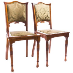 Pair of Art Nouveau Chairs, Beech and Mahogany, Silk Jacquard. circa 1890