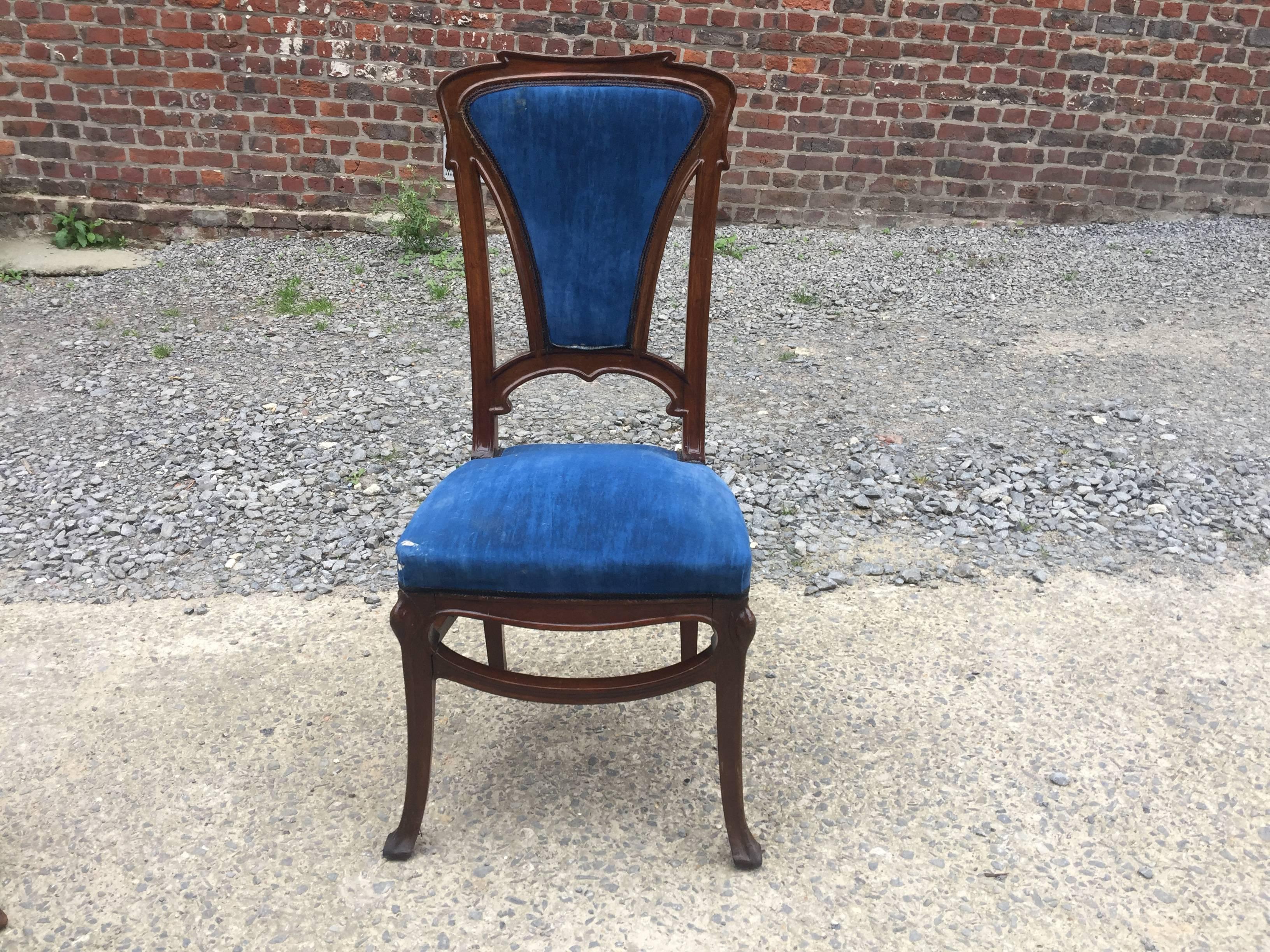 European Pair of Art Nouveau Chairs in Mahogany, circa 1900 For Sale