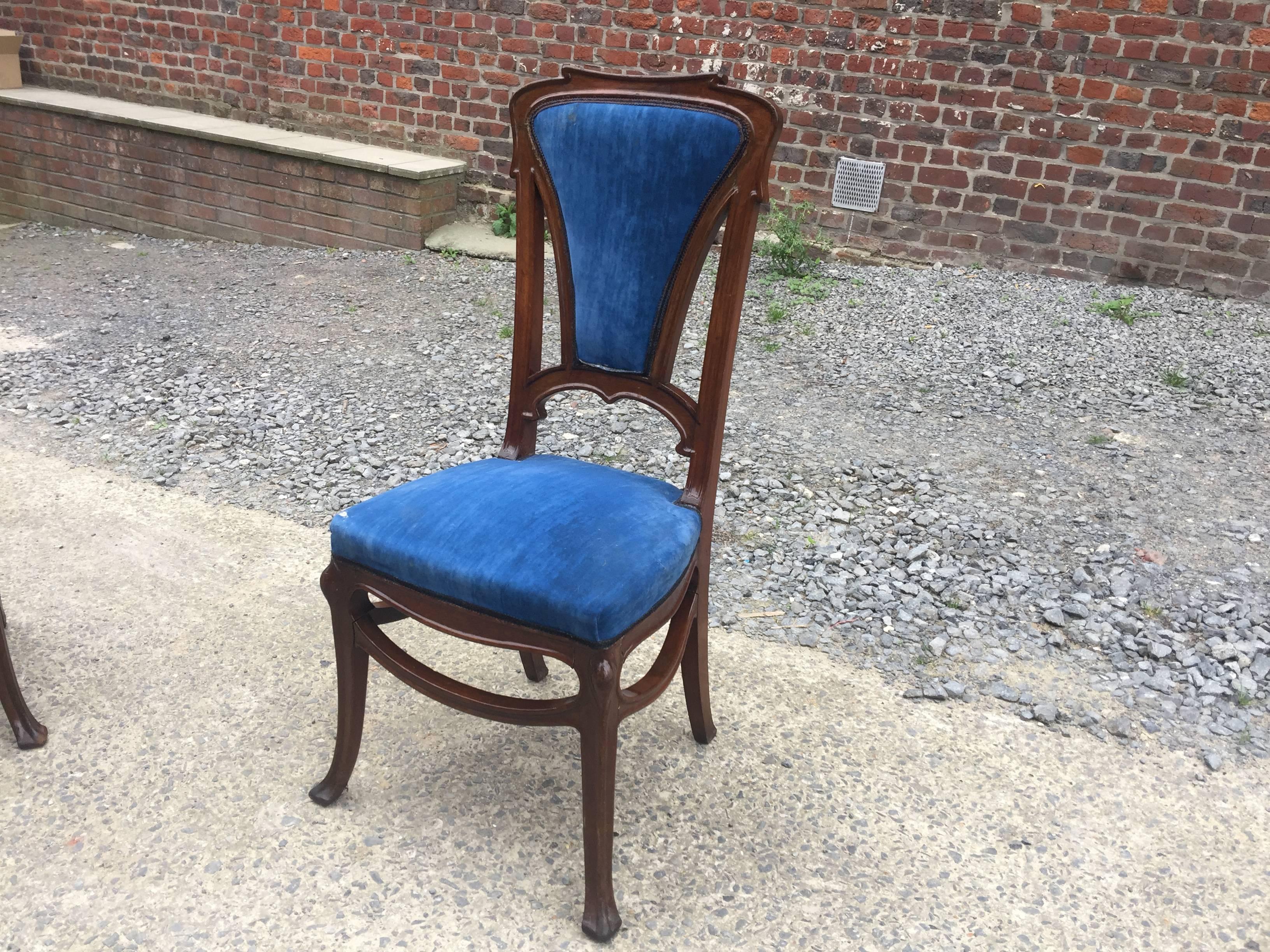 Pair of Art Nouveau Chairs in Mahogany, circa 1900 In Good Condition For Sale In Saint-Ouen, FR