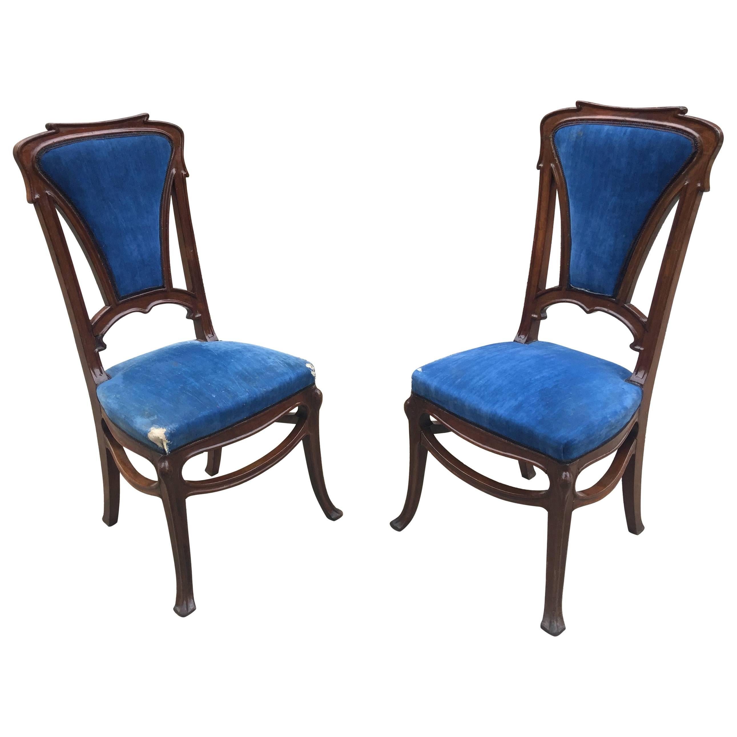 Pair of Art Nouveau Chairs in Mahogany, circa 1900