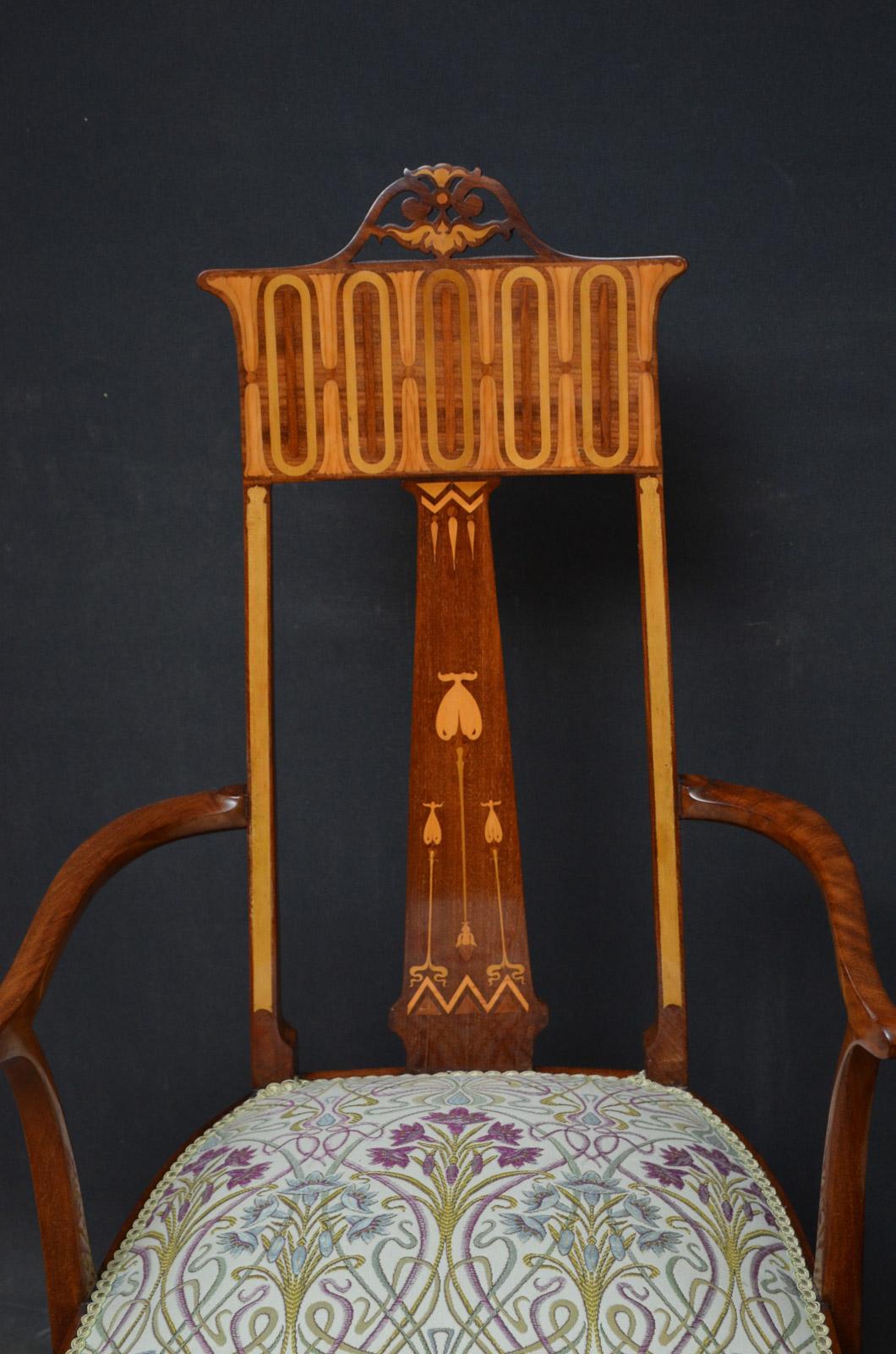 British Pair of Art Nouveau Chairs in Mahogany For Sale