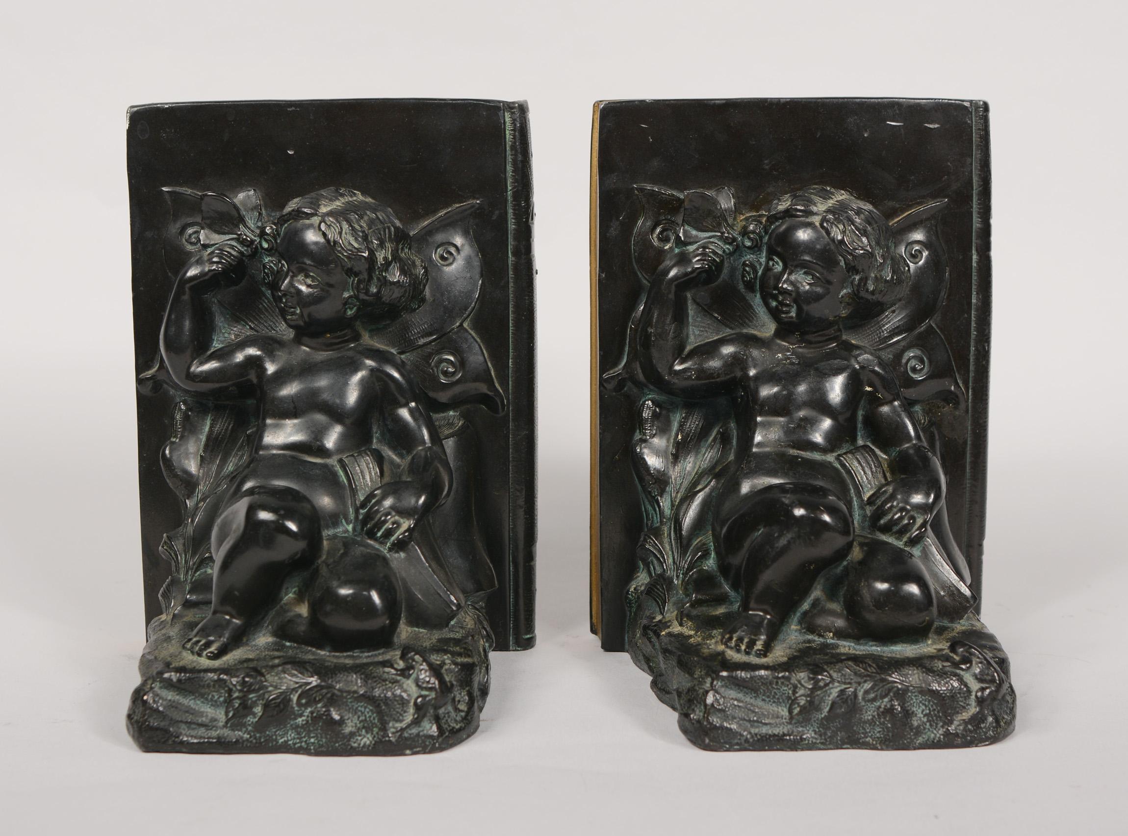 Pair of Art Nouveau Cherub and Butterfly Bookends by Ronson 1