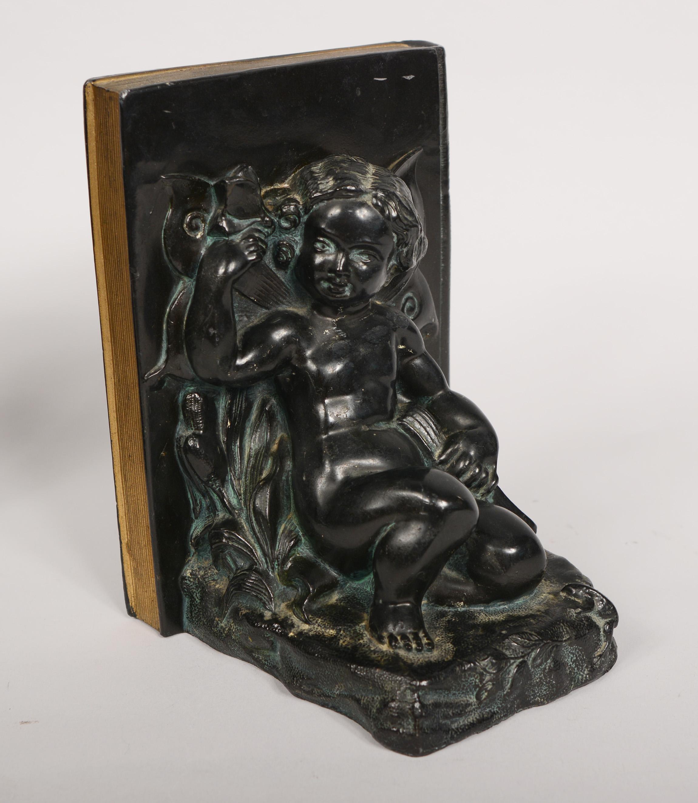 Mid-20th Century Pair of Art Nouveau Cherub and Butterfly Bookends by Ronson