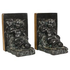 Pair of Art Nouveau Cherub and Butterfly Bookends by Ronson
