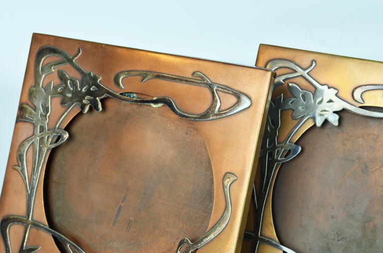 20th Century Pair of Art Nouveau Bronze and Sterling Silver Frames by Heintz Art Metal Shop