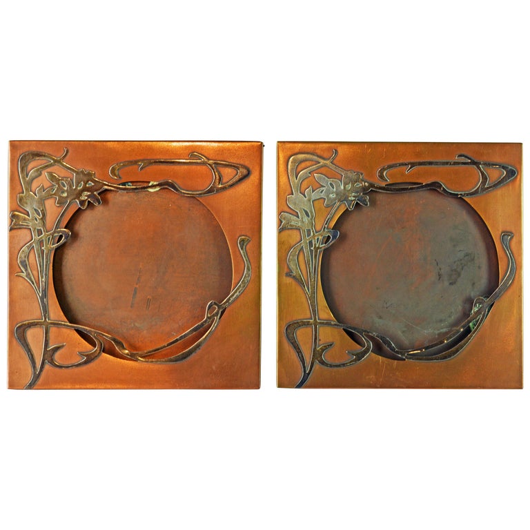 Pair of Art Nouveau Bronze and Sterling Silver Frames by Heintz Art Metal Shop