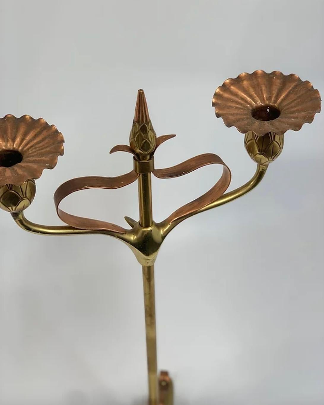 Pair of Art Nouveau Copper & Brass Candlesticks For Sale 6