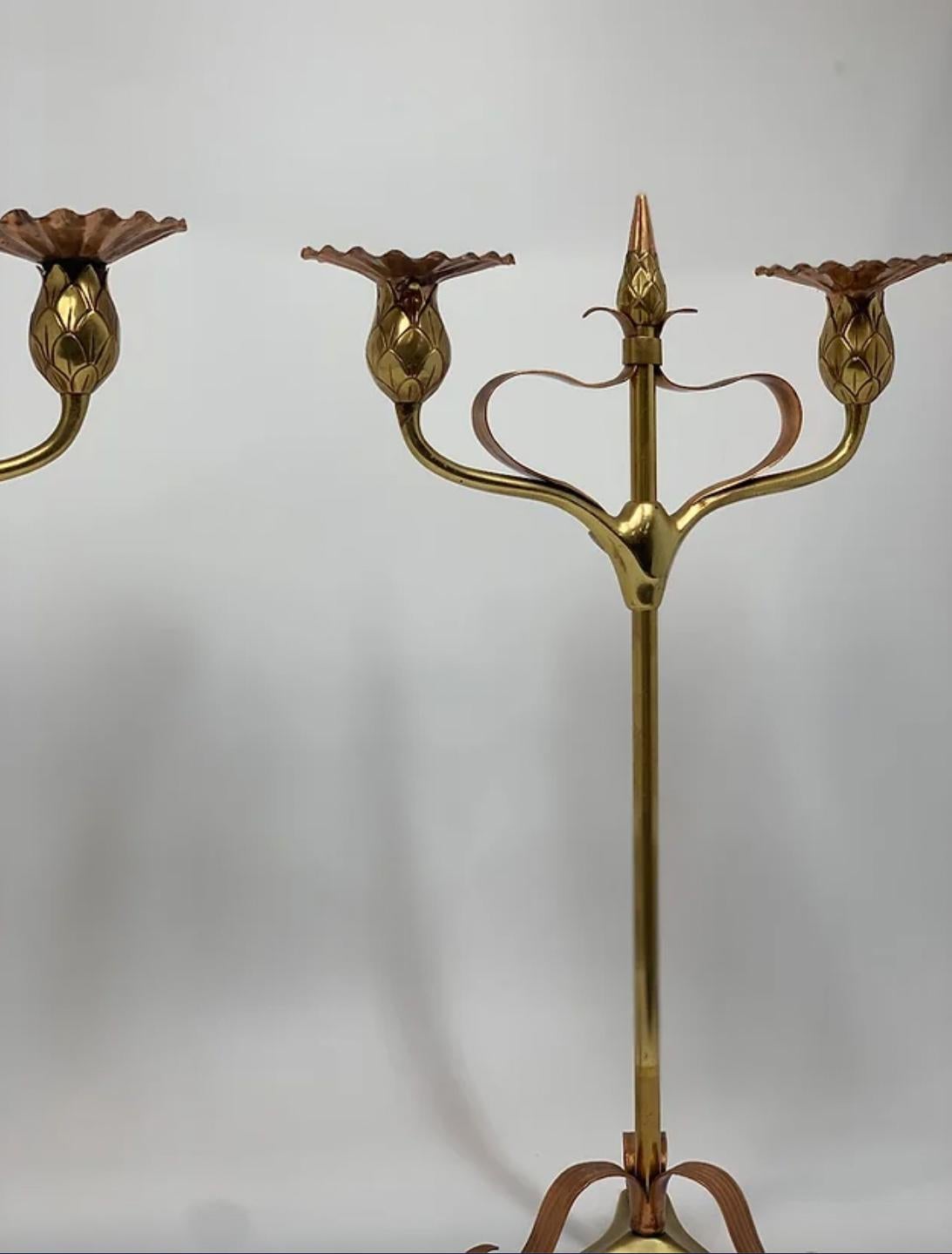 Pair of Art Nouveau Copper & Brass Candlesticks For Sale 1