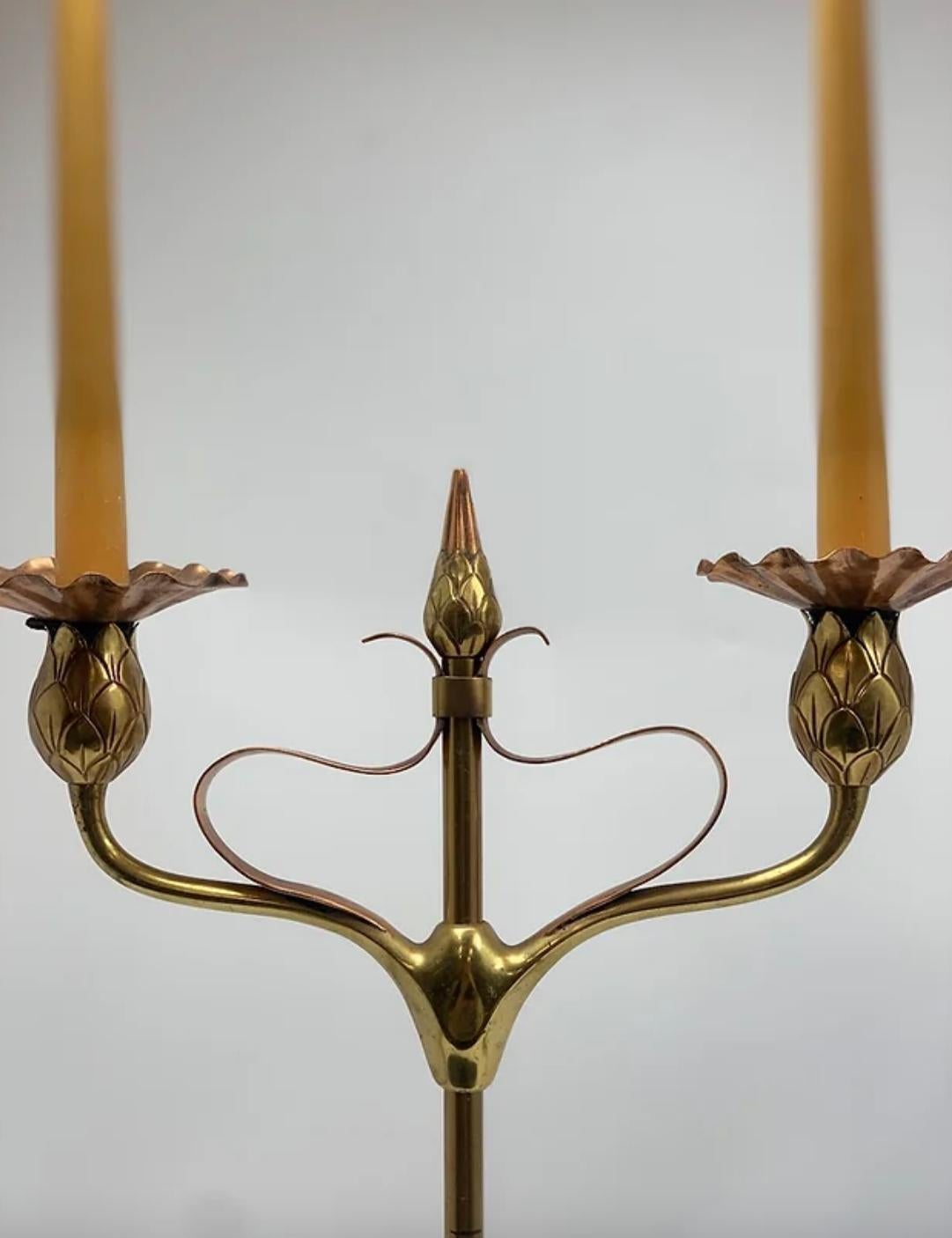 Pair of Art Nouveau Copper & Brass Candlesticks For Sale 2