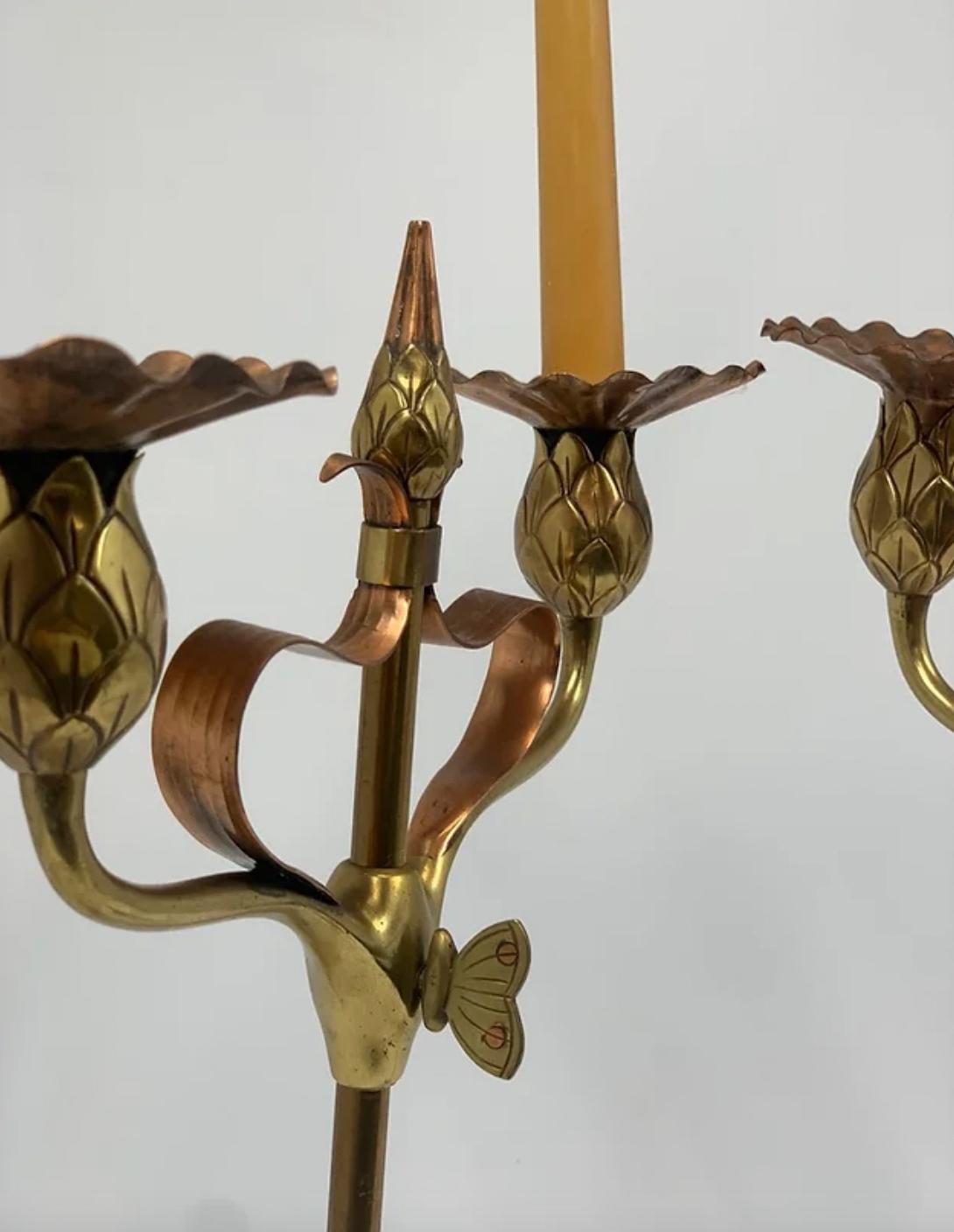 Pair of Art Nouveau Copper & Brass Candlesticks For Sale 3