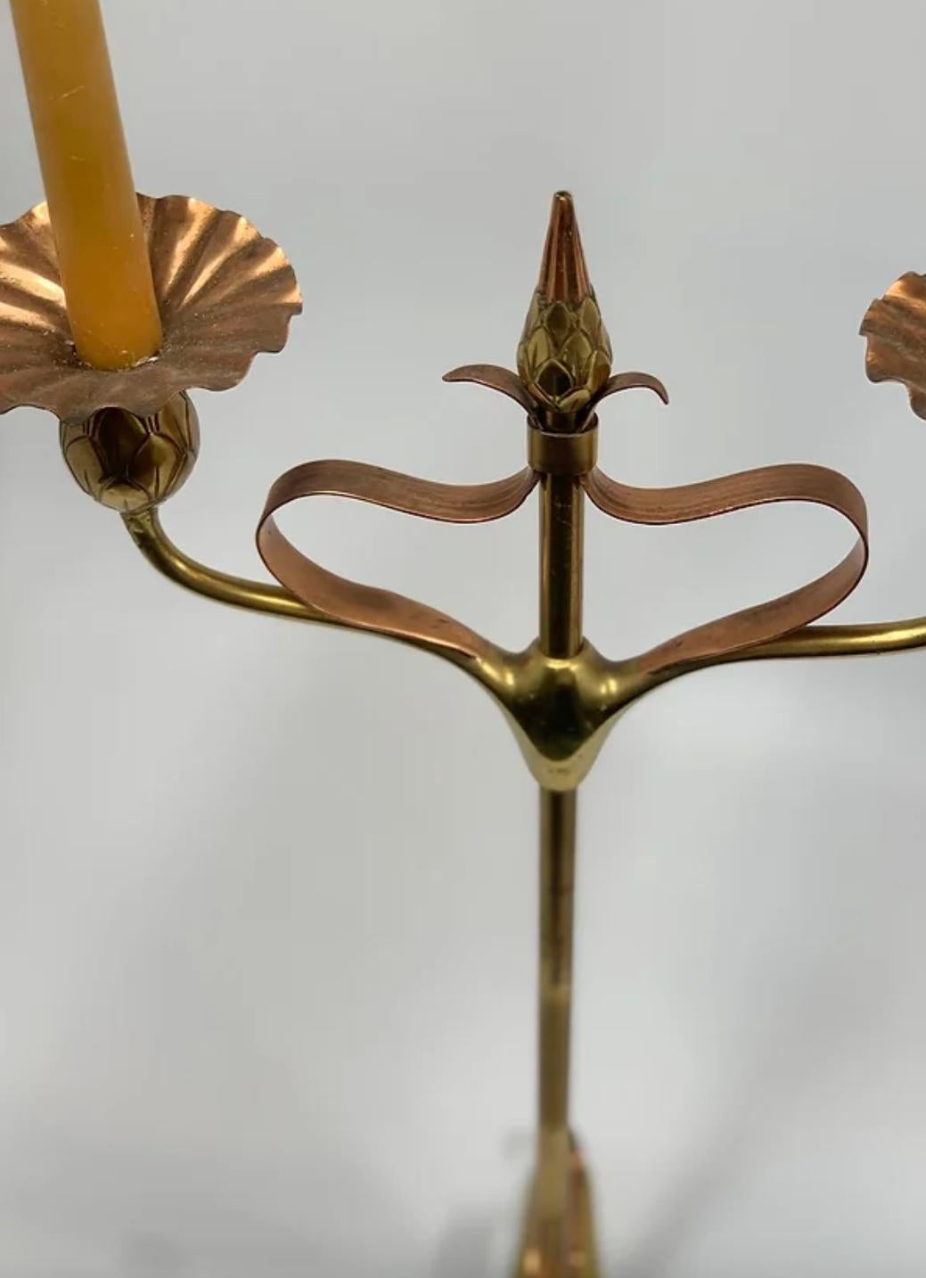 Pair of Art Nouveau Copper & Brass Candlesticks For Sale 4