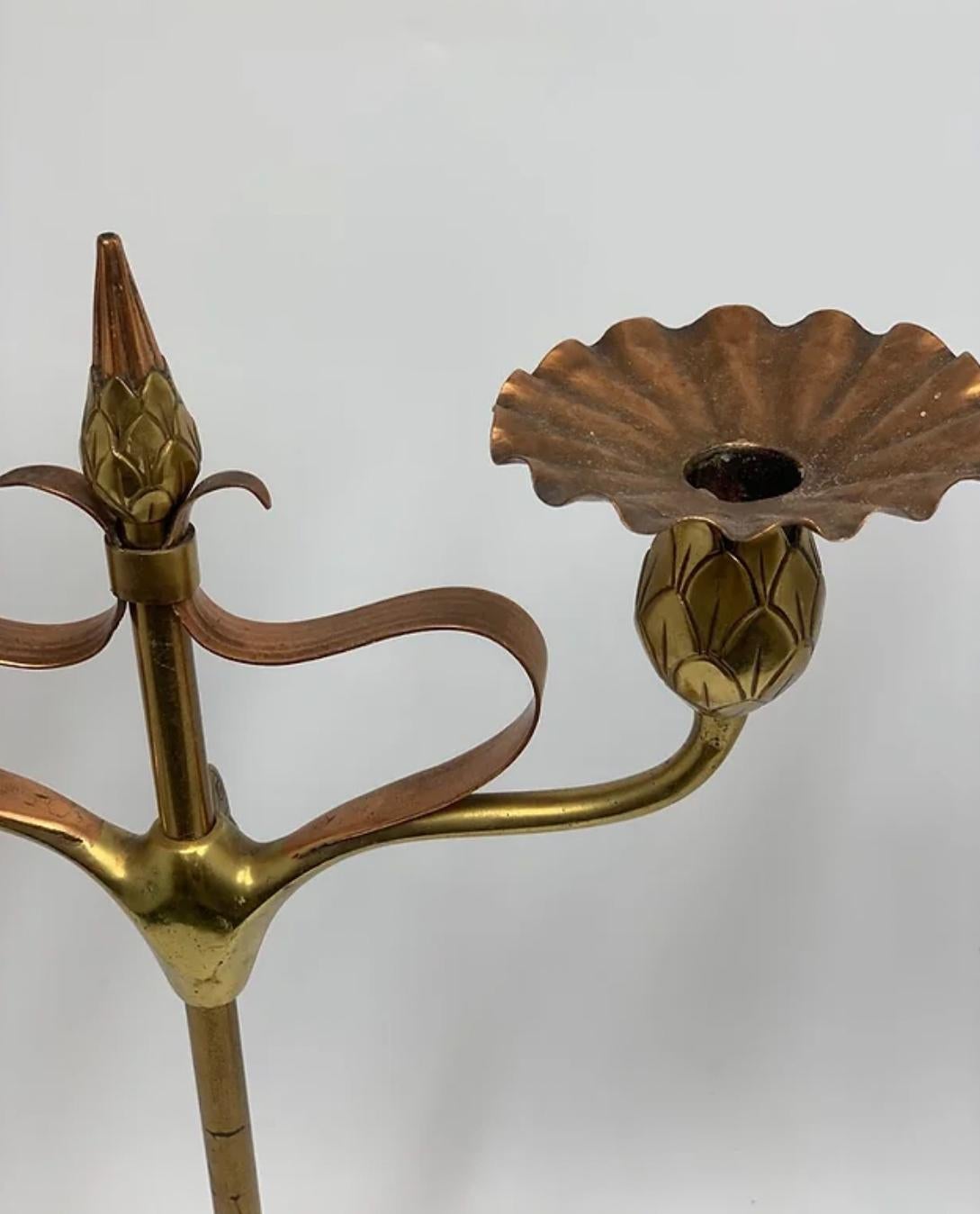 Pair of Art Nouveau Copper & Brass Candlesticks For Sale 5