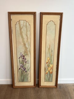 Pair of Art Nouveau Decorative Panels with Purple and Yellow Irises, Circa 1900