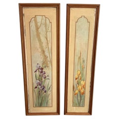 Pair of Art Nouveau Decorative Panels with Purple and Yellow Irises, Circa 1900