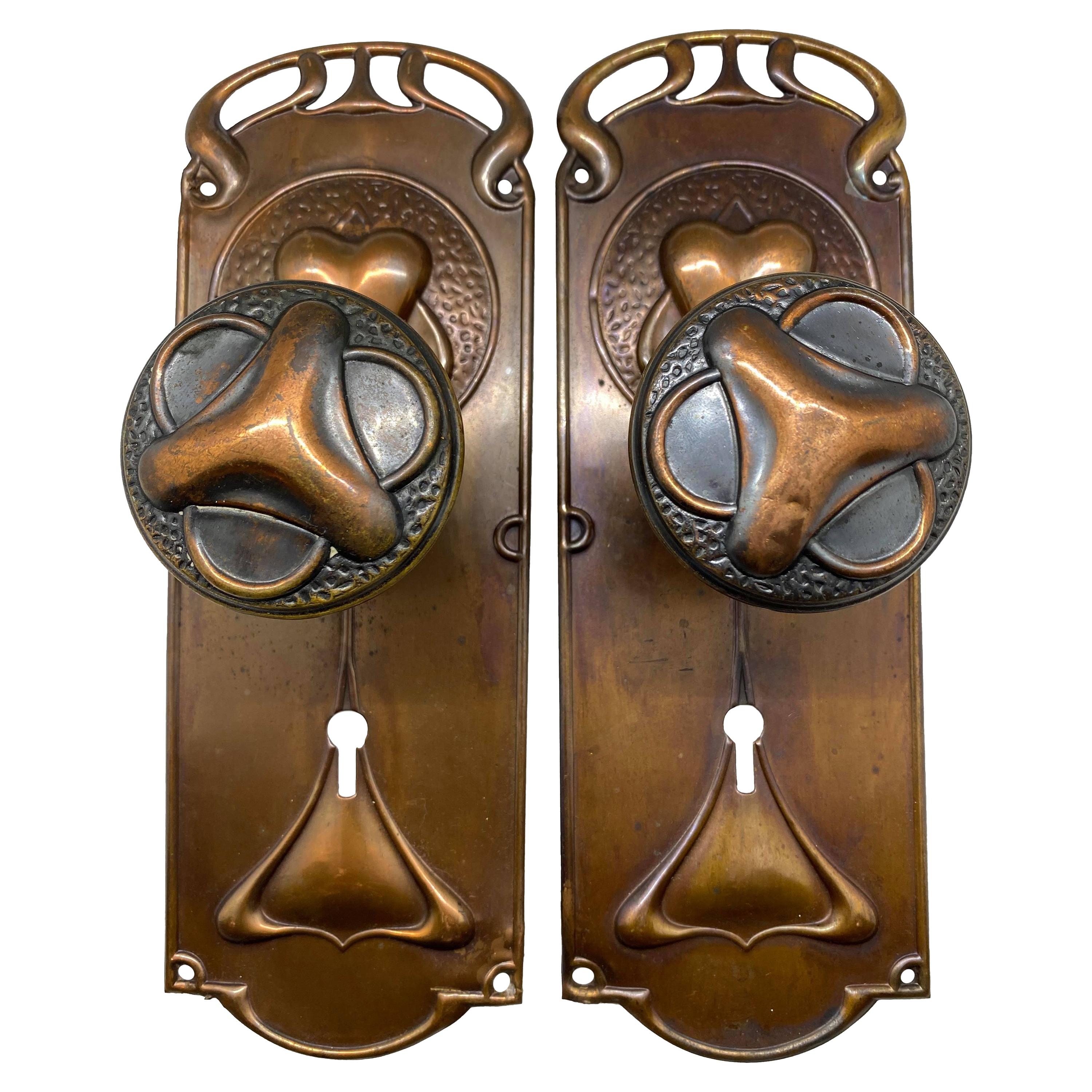 Pair of Art Nouveau Doorknobs and Doorplates