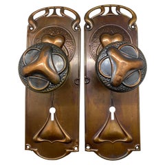 Antique Pair of Art Nouveau Doorknobs and Doorplates