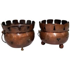 Pair of Art Nouveau Dutch Copper Tea Lights, Fantastic as Planters Now