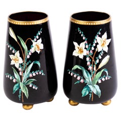Pair of Art Nouveau Enamel Painted Glass Vases