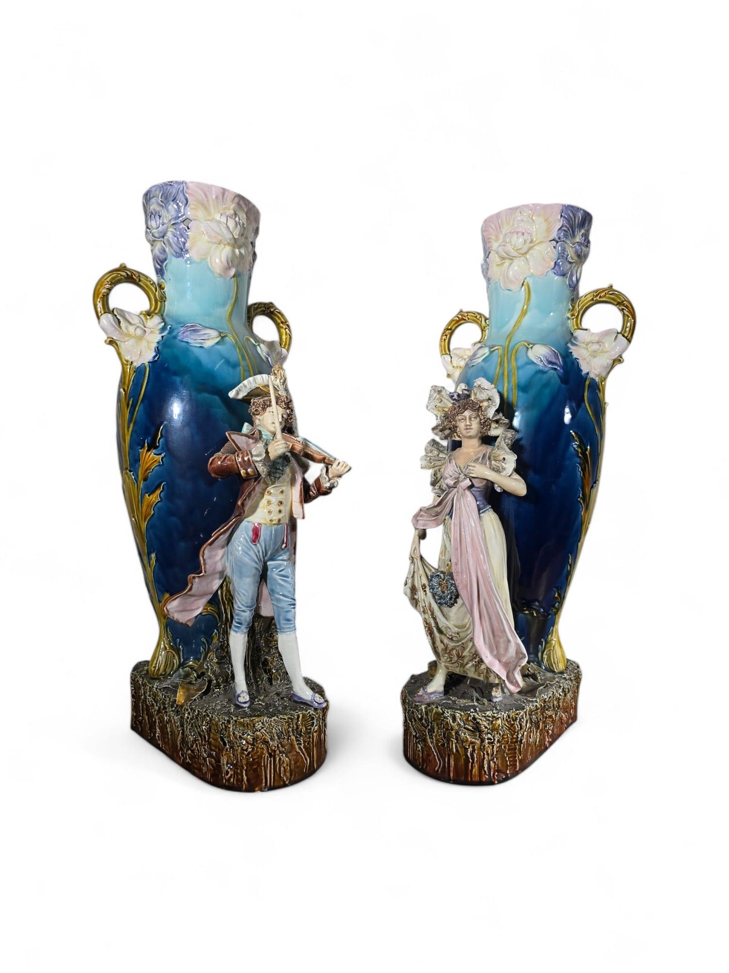 Paire de vases Art Nouveau en céramique émaillée Bon état - En vente à Madrid, ES