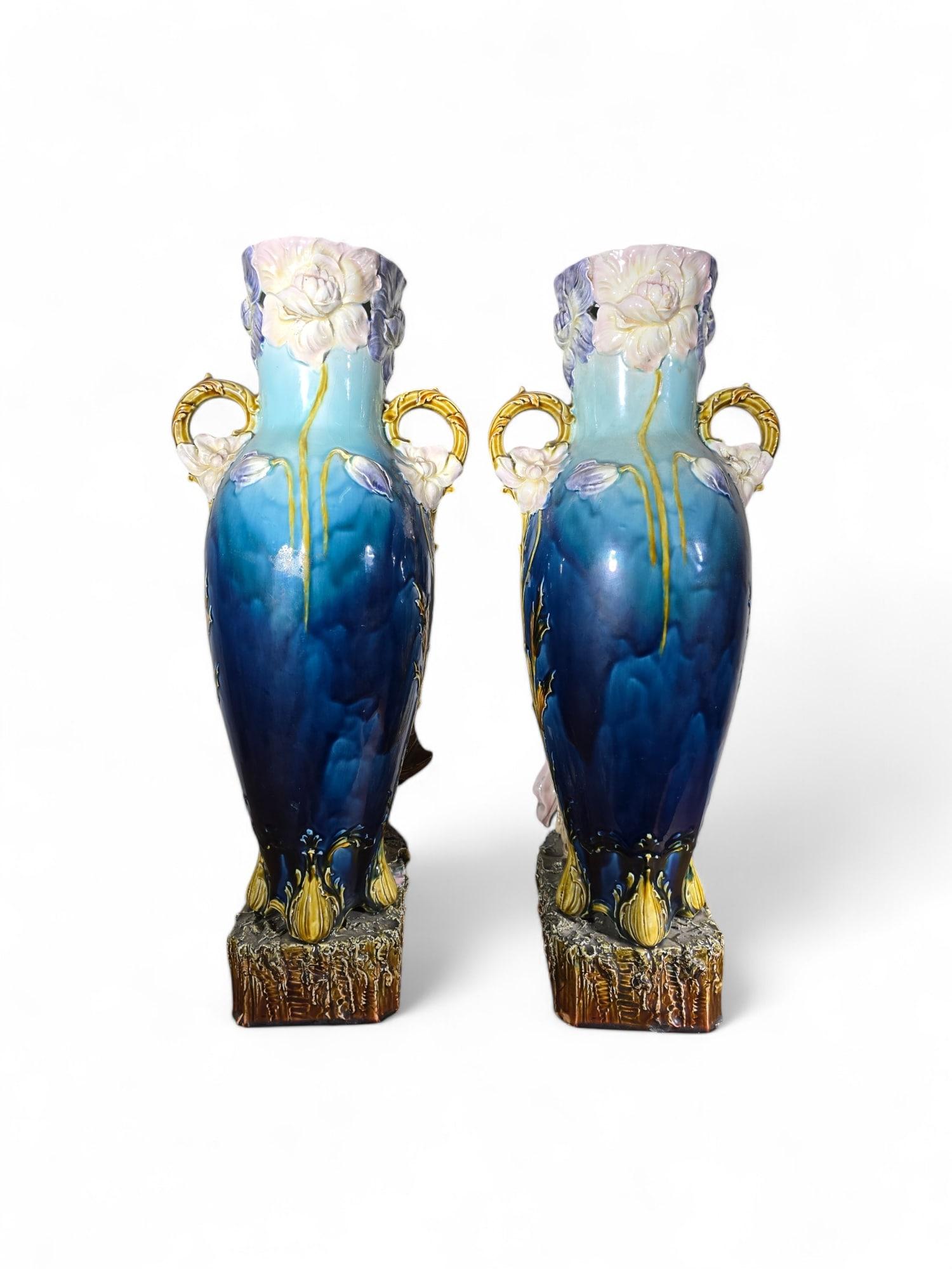 Céramique Paire de vases Art Nouveau en céramique émaillée en vente