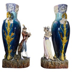 Pair of Art Nouveau Enamelled Ceramic Vases