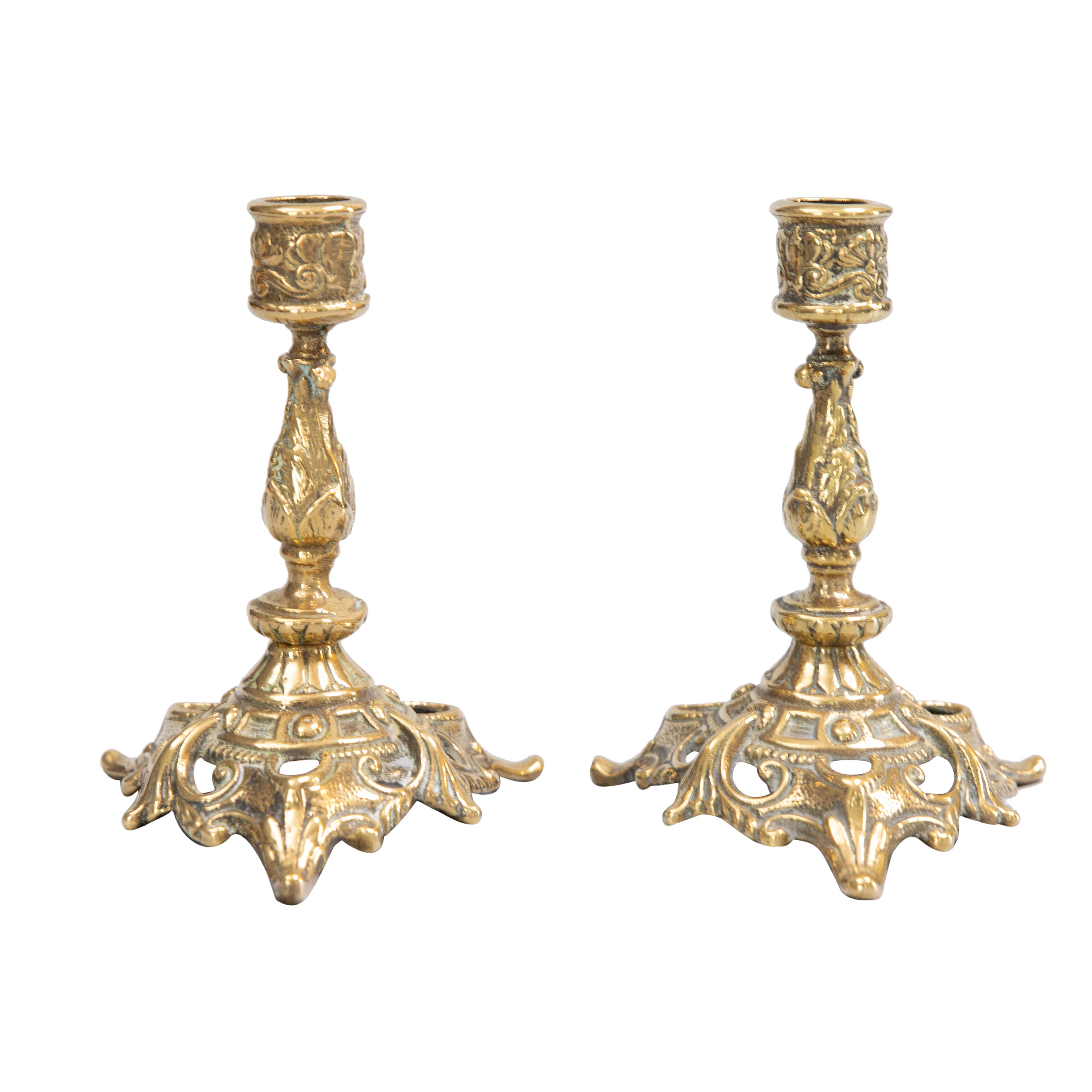 Pair of Art Nouveau English Brass Candlesticks, circa 1910
