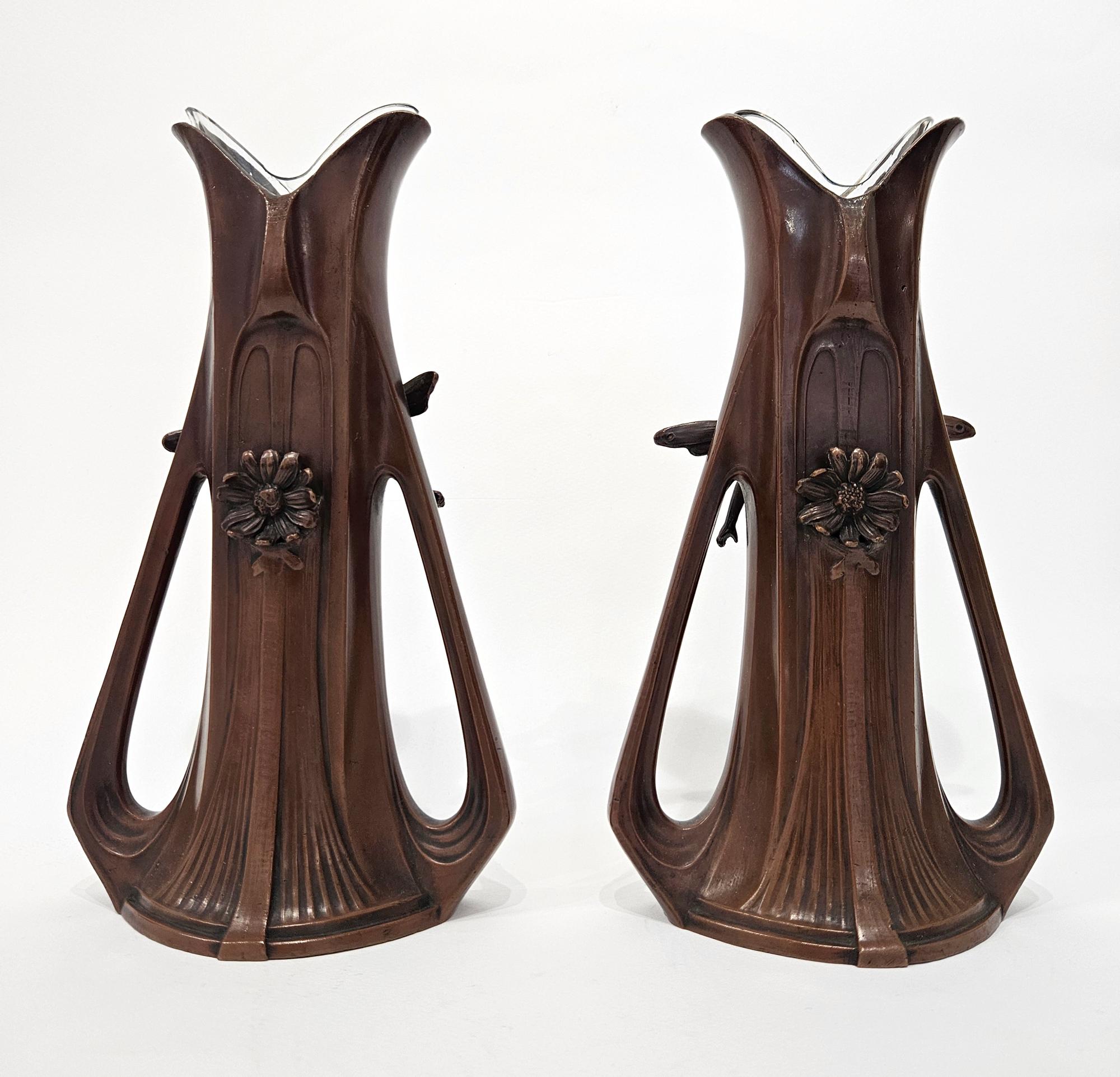 Coppia di vasi da fata in stile Art Nouveau con rivestimenti originali in vetro, inglese, c.C. 1900 in vendita 12
