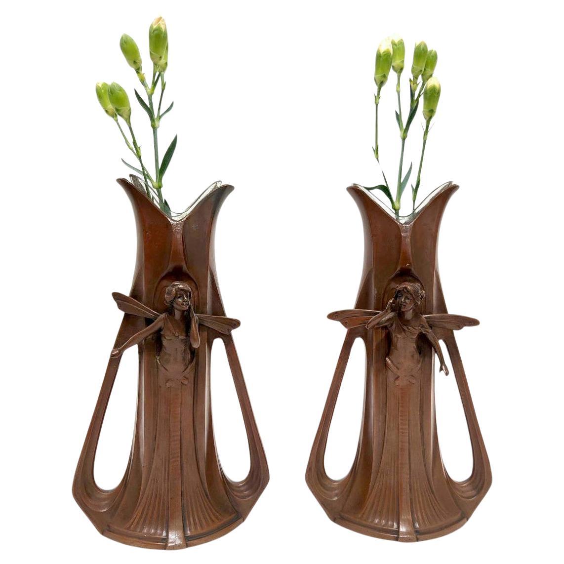 Pair of Art Nouveau Fairy Vases For Sale