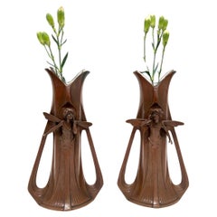 Antique Pair of Art Nouveau Fairy Vases