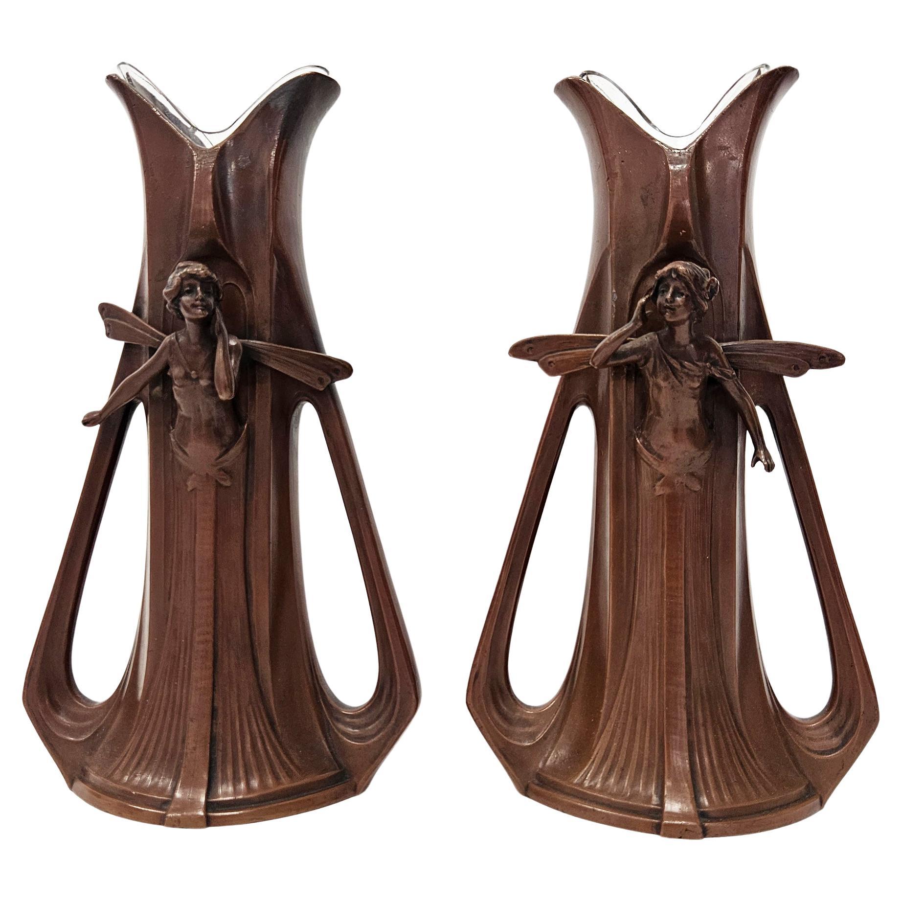 Pair of Art Nouveau Fairy Vases