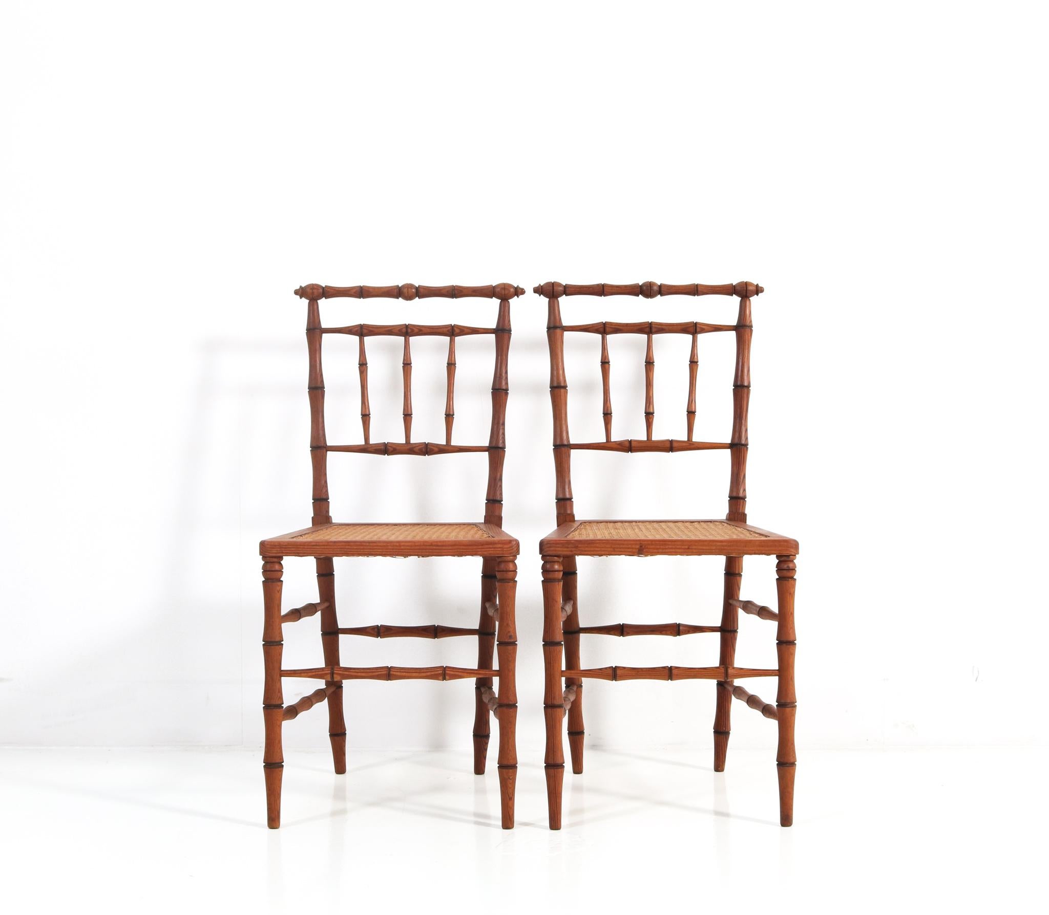 French Pair of Art Nouveau Faux Bamboo Side Chairs For Sale