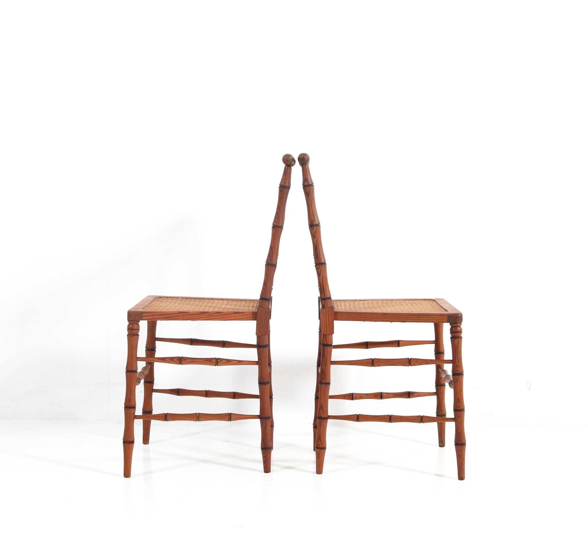 Pair of Art Nouveau Faux Bamboo Side Chairs In Good Condition For Sale In Amsterdam, NL