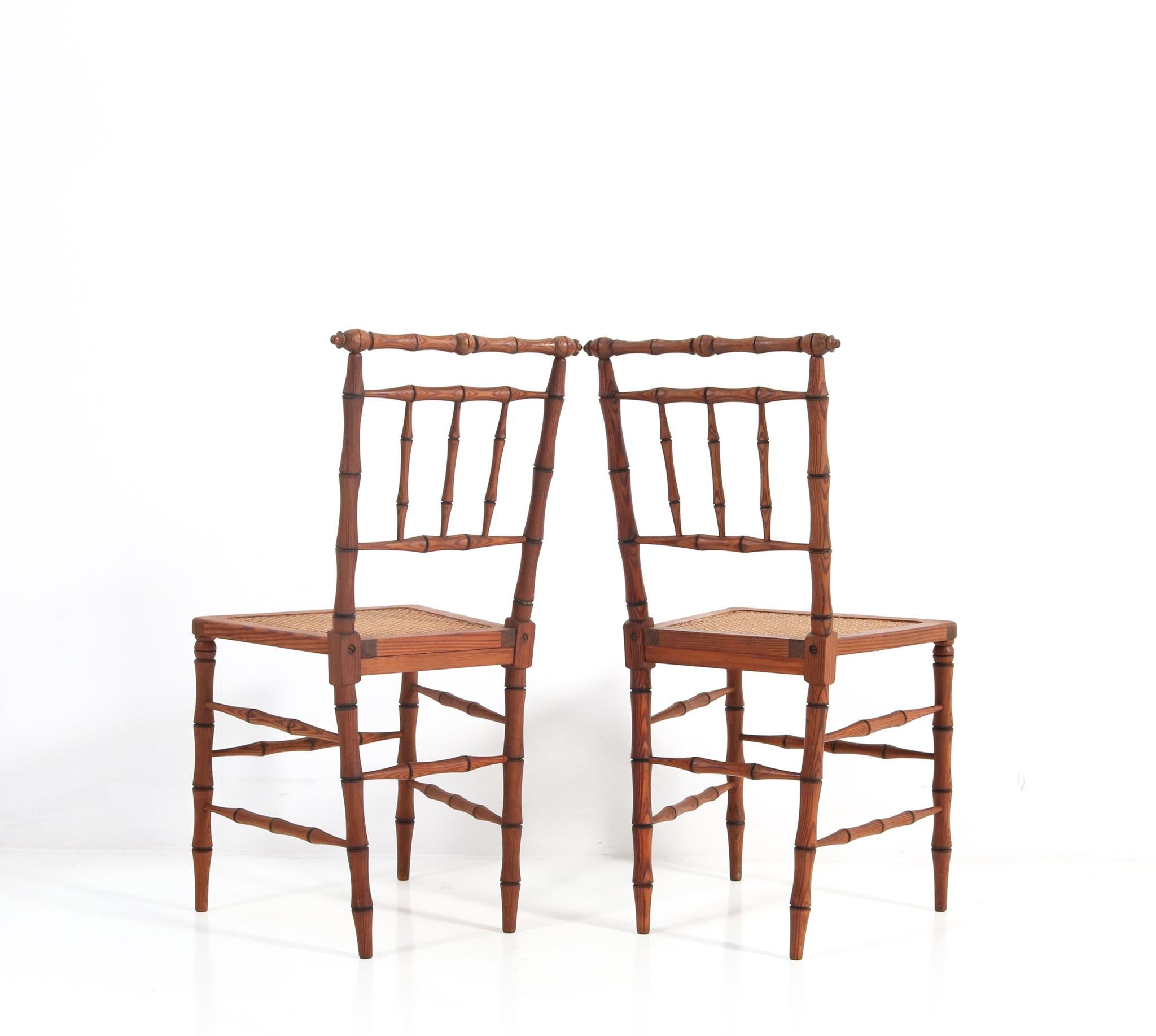 Early 20th Century Pair of Art Nouveau Faux Bamboo Side Chairs For Sale