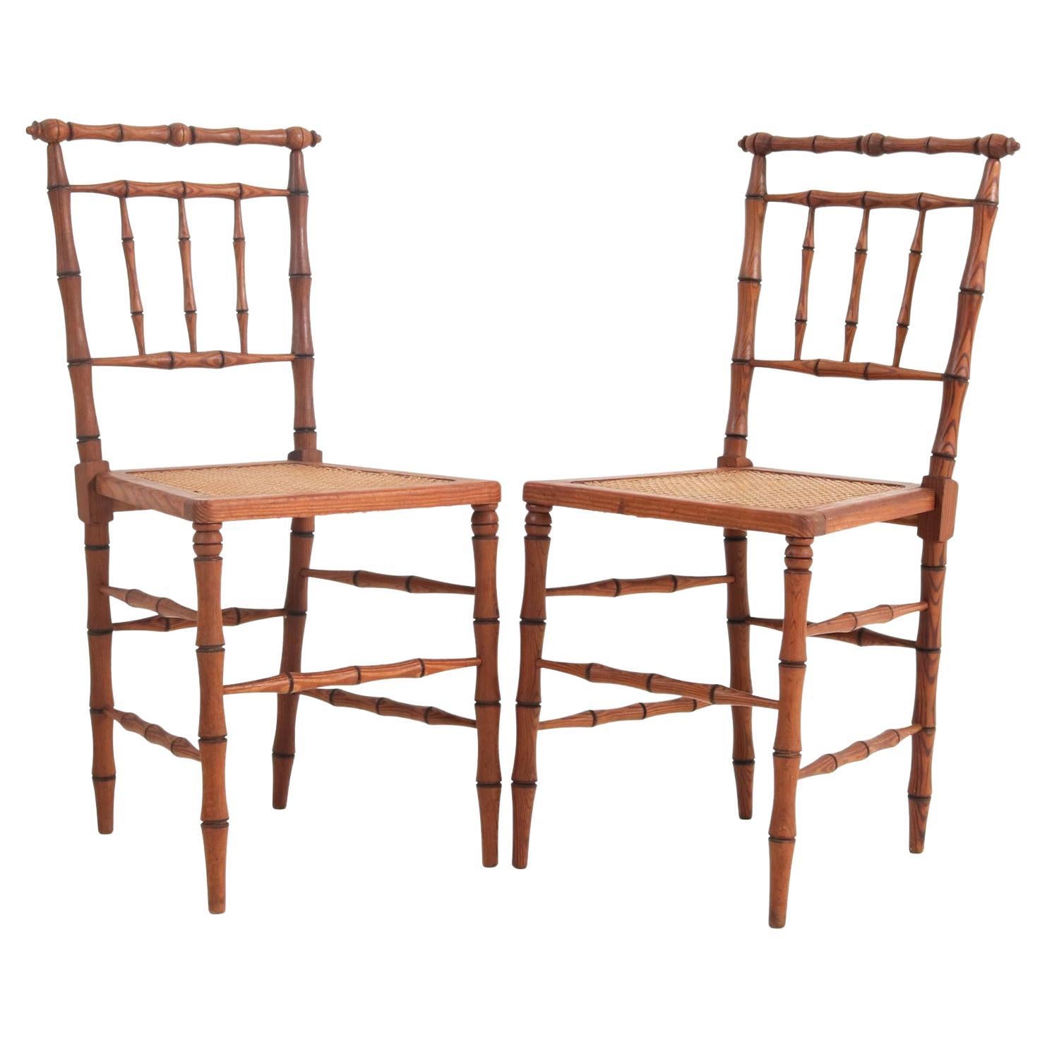 Pair of Art Nouveau Faux Bamboo Side Chairs For Sale