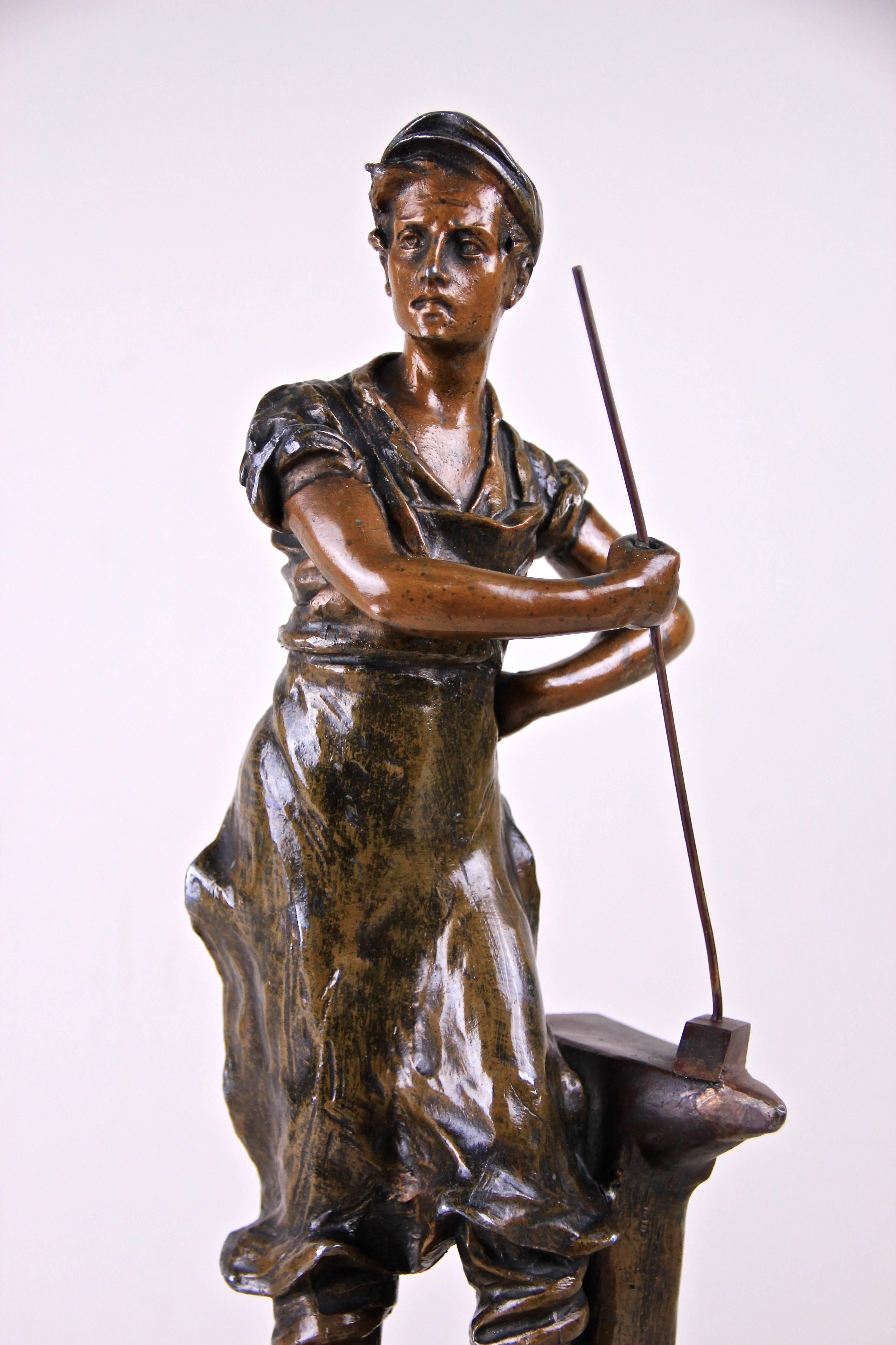 Cast Pair of Art Nouveau Figurines ‘The Miner & the Blacksmith’, France, circa 1900