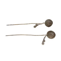 Pair of Art Nouveau filigree brooches or pins in sterling silver